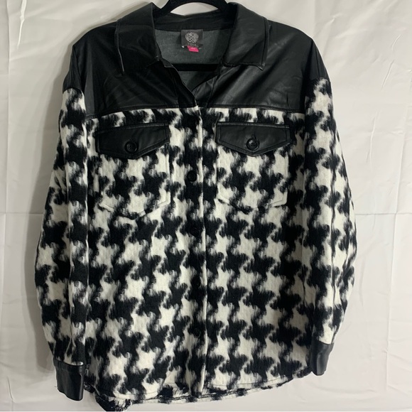 NWT Vince Camuto Textured Houndstooth & Faux Leather Button Down Jacket - Picture 12 of 12